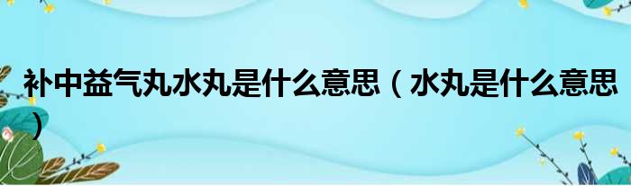 补中益气丸水丸是什么意思（水丸是什么意思）