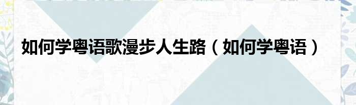 如何学粤语歌漫步人生路（如何学粤语）