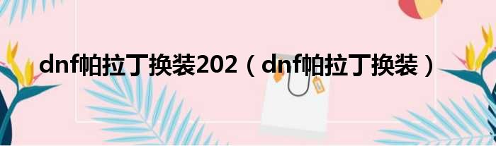 dnf帕拉丁换装202（dnf帕拉丁换装）