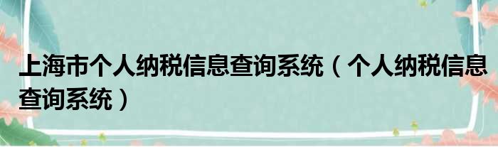 上海市个人纳税信息查询系统（个人纳税信息查询系统）