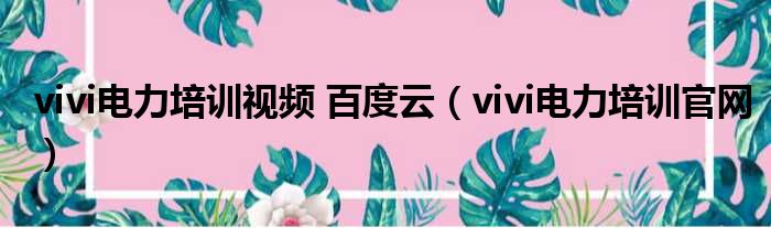 vivi电力培训视频 百度云（vivi电力培训官网）