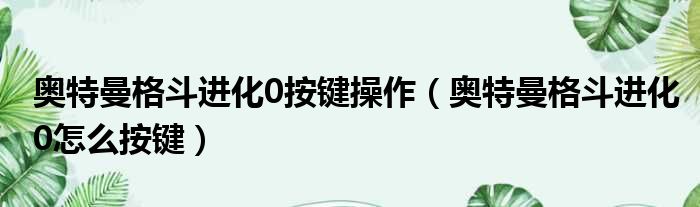 奥特曼格斗进化0按键操作（奥特曼格斗进化0怎么按键）