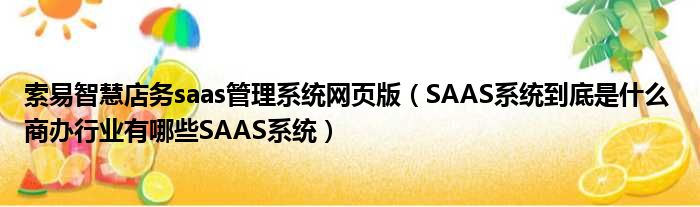 索易智慧店务saas管理系统网页版（SAAS系统到底是什么 商办行业有哪些SAAS系统）