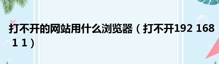 打不开的网站用什么浏览器（打不开192 168 1 1）