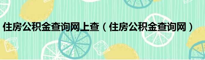 住房公积金查询网上查（住房公积金查询网）