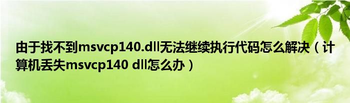 由于找不到msvcp140.dll无法继续执行代码怎么解决（计算机丢失msvcp140 dll怎么办）