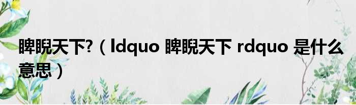 睥睨天下 （ldquo 睥睨天下 rdquo 是什么意思）