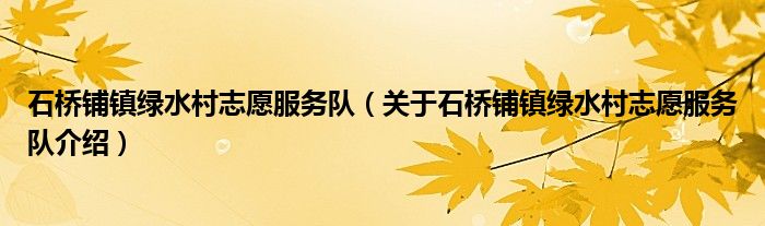  石桥铺镇绿水村志愿服务队（关于石桥铺镇绿水村志愿服务队介绍）