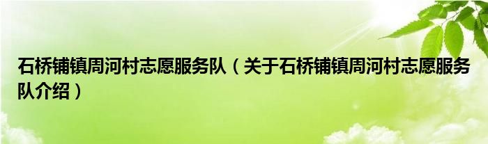  石桥铺镇周河村志愿服务队（关于石桥铺镇周河村志愿服务队介绍）