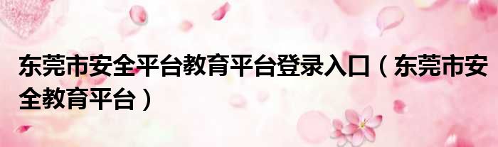 东莞市安全平台教育平台登录入口（东莞市安全教育平台）