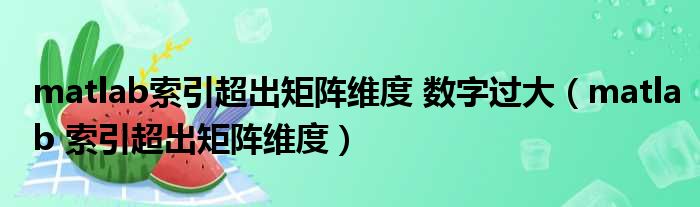 matlab索引超出矩阵维度 数字过大（matlab 索引超出矩阵维度）