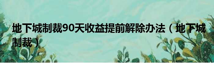 地下城制裁90天收益提前解除办法（地下城制裁）