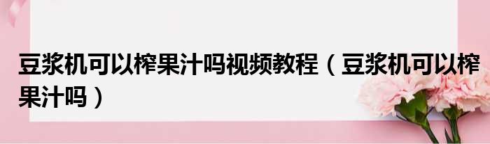 豆浆机可以榨果汁吗视频教程（豆浆机可以榨果汁吗）