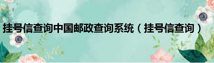 挂号信查询中国邮政查询系统（挂号信查询）