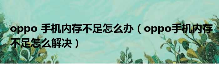 oppo 手机内存不足怎么办（oppo手机内存不足怎么解决）