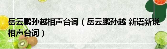 岳云鹏孙越相声台词（岳云鹏孙越 新语新说 相声台词）