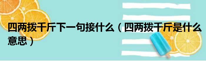 四两拨千斤下一句接什么（四两拨千斤是什么意思）