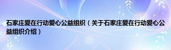  石家庄爱在行动爱心公益组织（关于石家庄爱在行动爱心公益组织介绍）