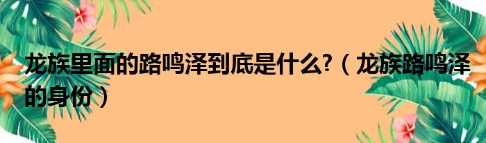 龙族里面的路鸣泽到底是什么 （龙族路鸣泽的身份）