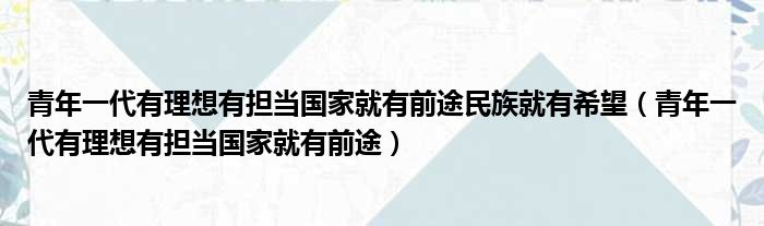 青年一代有理想有担当国家就有前途民族就有希望（青年一代有理想有担当国家就有前途）