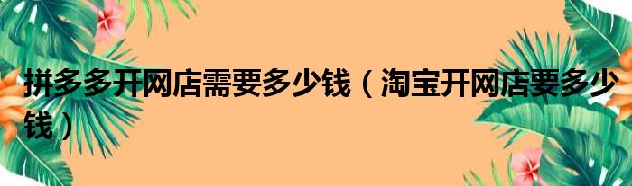 拼多多开网店需要多少钱（淘宝开网店要多少钱）