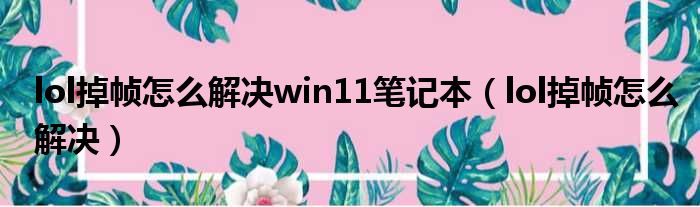 lol掉帧怎么解决win11笔记本（lol掉帧怎么解决）