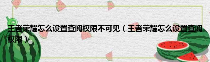 王者荣耀怎么设置查阅权限不可见（王者荣耀怎么设置查阅权限）