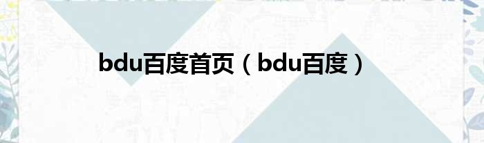 bdu百度首页（bdu百度）