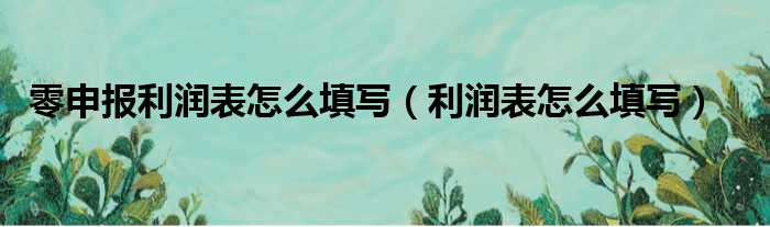 零申报利润表怎么填写（利润表怎么填写）