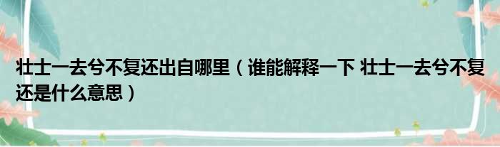 壮士一去兮不复还出自哪里（谁能解释一下 壮士一去兮不复还是什么意思）