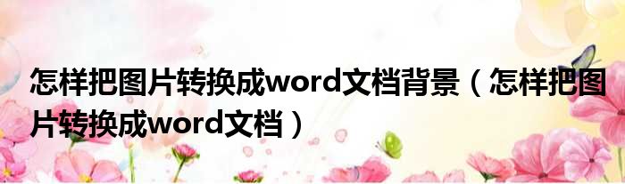 怎样把图片转换成word文档背景（怎样把图片转换成word文档）