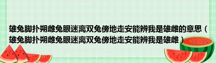 雄兔脚扑朔雌兔眼迷离双兔傍地走安能辨我是雄雌的意思（雄兔脚扑朔雌兔眼迷离双兔傍地走安能辨我是雄雌）