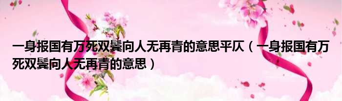 一身报国有万死双鬓向人无再青的意思平仄（一身报国有万死双鬓向人无再青的意思）