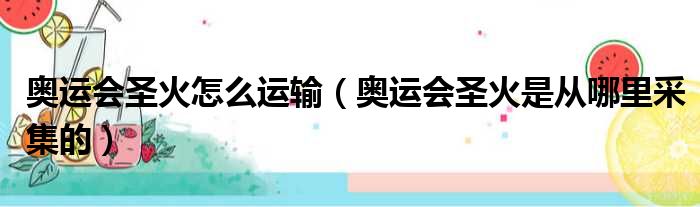 奥运会圣火怎么运输（奥运会圣火是从哪里采集的）