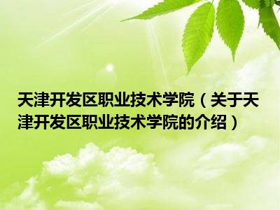 天津开发区职业技术学院（关于天津开发区职业技术学院的介绍）