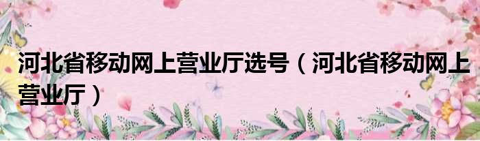 河北省移动网上营业厅选号（河北省移动网上营业厅）