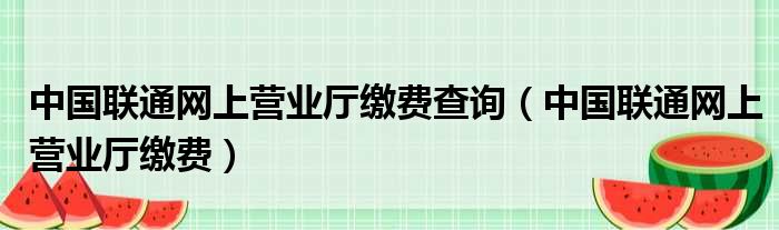 中国联通网上营业厅缴费查询（中国联通网上营业厅缴费）