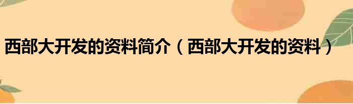 西部大开发的资料简介（西部大开发的资料）