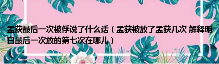 孟获最后一次被俘说了什么话（孟获被放了孟获几次 解释明白最后一次放的第七次在哪儿）