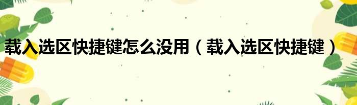 载入选区快捷键怎么没用（载入选区快捷键）