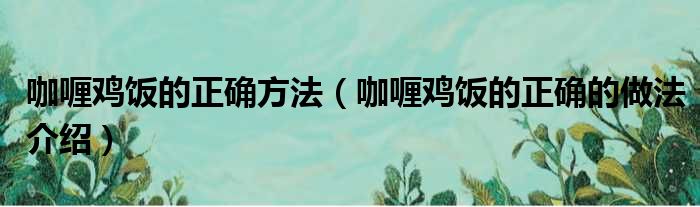 咖喱鸡饭的正确方法（咖喱鸡饭的正确的做法介绍）