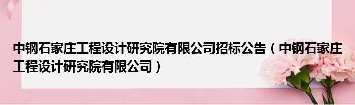 中钢石家庄工程设计研究院有限公司招标公告（中钢石家庄工程设计研究院有限公司）