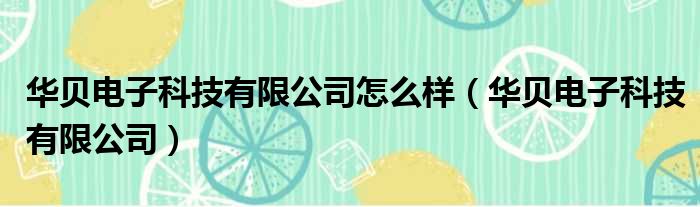 华贝电子科技有限公司怎么样（华贝电子科技有限公司）