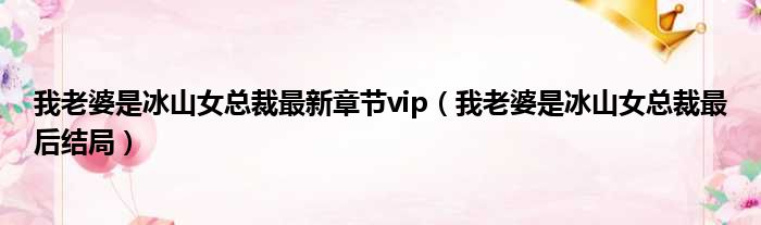 我老婆是冰山女总裁最新章节vip（我老婆是冰山女总裁最后结局）