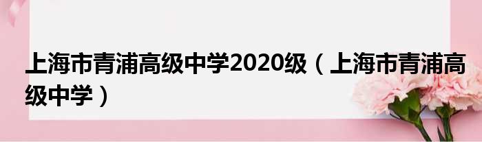 上海市青浦高级中学2020级（上海市青浦高级中学）