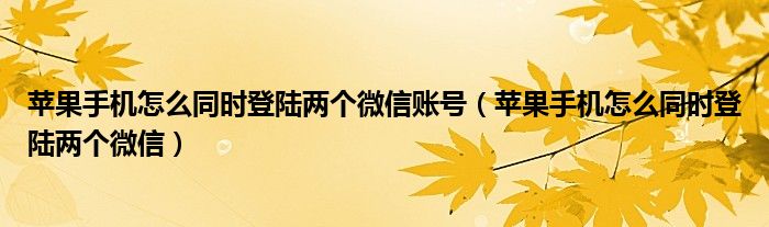 苹果手机怎么同时登陆两个微信账号（苹果手机怎么同时登陆两个微信）