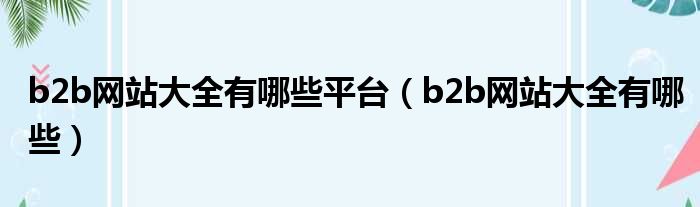 b2b网站大全有哪些平台（b2b网站大全有哪些）