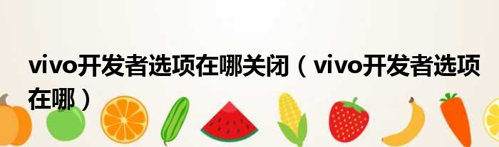 vivo开发者选项在哪关闭（vivo开发者选项在哪）