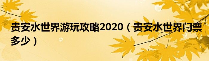 贵安水世界游玩攻略2020（贵安水世界门票多少）