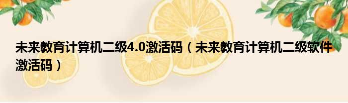 未来教育计算机二级4.0激活码（未来教育计算机二级软件激活码）